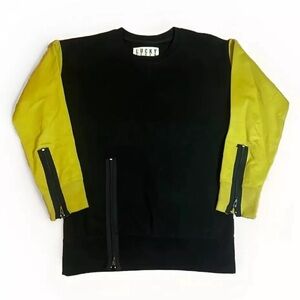 Lucky Seven black and green crew neck sweatshirt with zipper accents